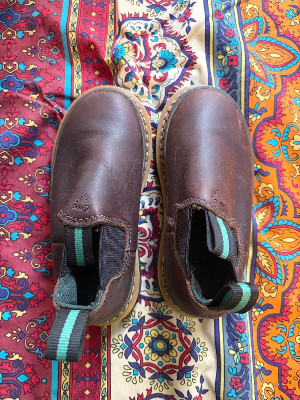 Georgia Boot Kids Brown Leather Slip-On Boots with Green Accent Pull Tabs